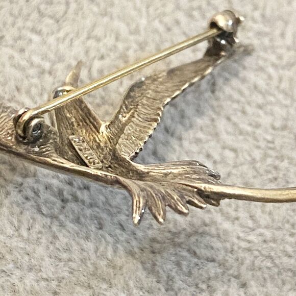 Vintage Sterling Silver Hummingbird Pendant Brooch Pin Open Wings Signed ST. SIL - Picture 3 of 4